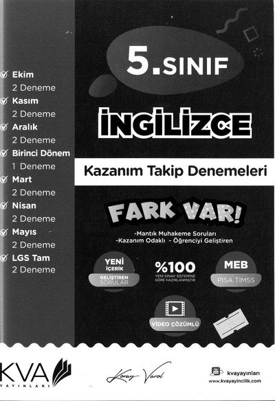 İNGİLİZCE KAZANIM TAKİP DENEMELERİ FARK VAR YKS Fotokopi