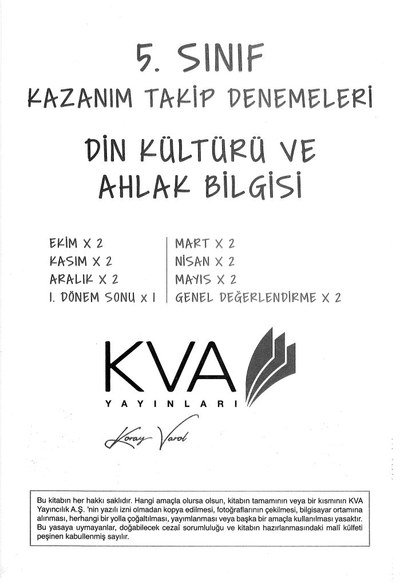 DİN KÜLTÜRÜ VE AHLAK BİLGİSİ KAZANIM TAKİP DENEMELERİ YKS Fotokopi
