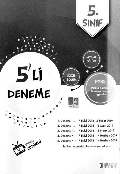 5'Lİ DENEME VİDEO ÇÖZÜMLÜ YKS Fotokopi
