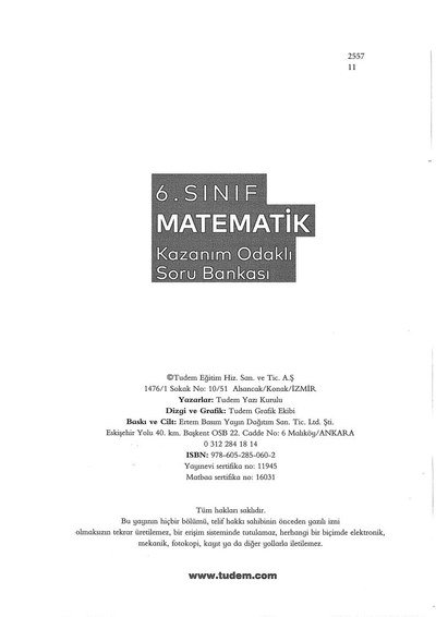 MATEMATİK KAZANIM ODAKLI SORU BANKASI YKS Fotokopi