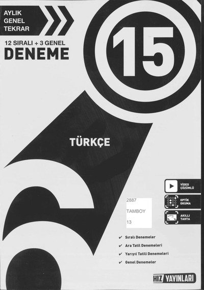 TÜRKÇE 15 DENEME YKS Fotokopi