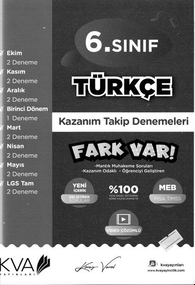 TÜRKÇE KAZANIM TAKİP DENEMELERİ FARK VAR YKS Fotokopi