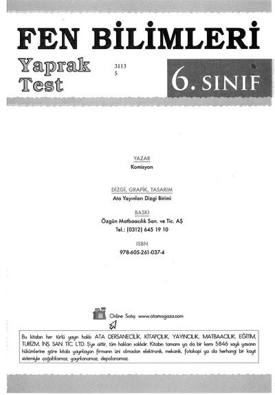 FEN BİLİMLERİ YAPRAK TEST YKS Fotokopi