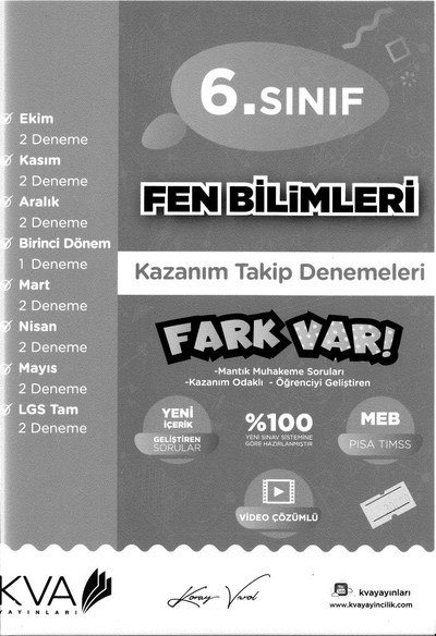 FEN BİLİMLERİ KAZANIM TAKİP DENEMELERİ FARK VAR YKS Fotokopi