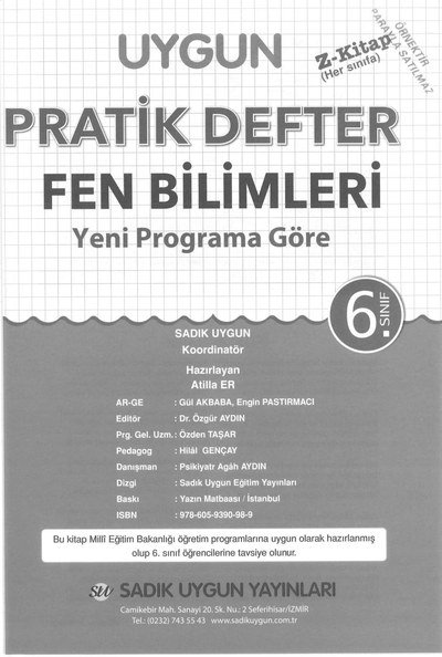 UYGUN PRATİK DEFTER FEN BİLİMLERİ YKS Fotokopi