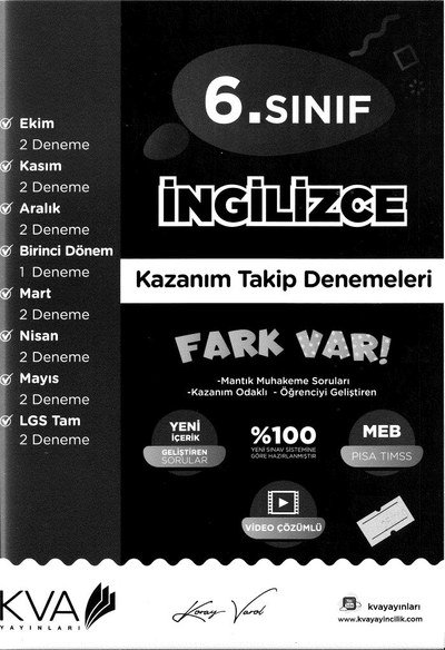 İNGİLİZCE KAZANIM TAKİP DENEMELERİ FARK VAR YKS Fotokopi