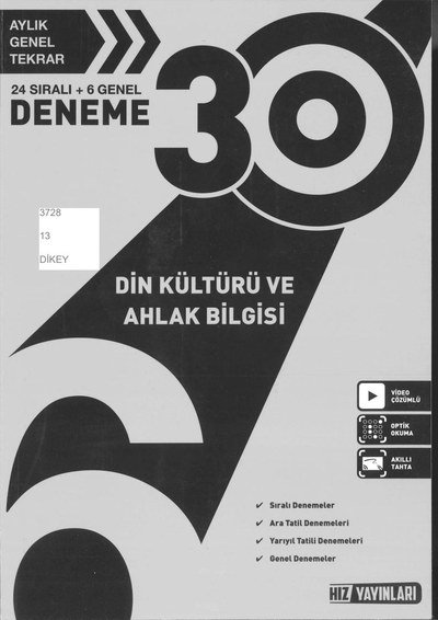 30 DENEME DİN KÜLTÜRÜ VE AHLAK BİLGİSİ YKS Fotokopi