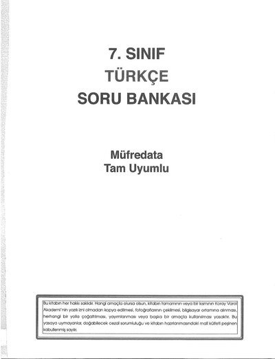 TÜRKÇE SORU BANKASI MÜFREDATA TAM UYUMLU YKS Fotokopi