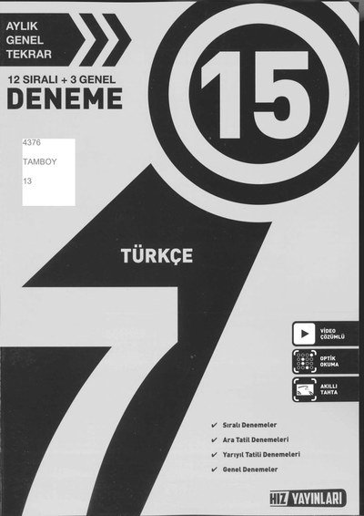 15 DENEME TÜRKÇE YKS Fotokopi