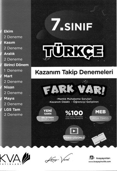 TÜRKÇE KAZANIM TAKİP DENEMELERİ FARK VAR YKS Fotokopi