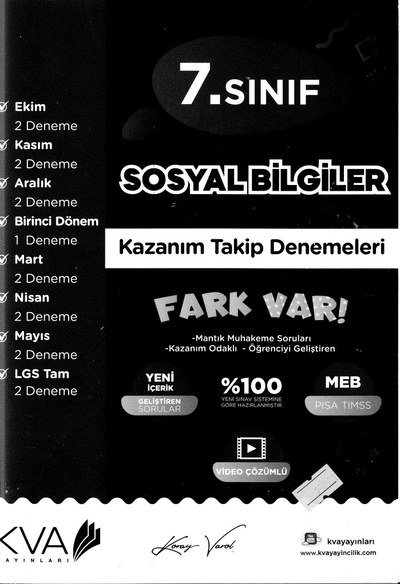 SOSYAL BİLGİLER KAZANIM TAKİP DENEMELERİ FARK VAR YKS Fotokopi