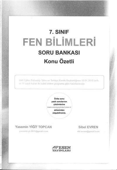 FEN BİLİMLERİ SORU BANKASI KONU ÖZETLİ YKS Fotokopi