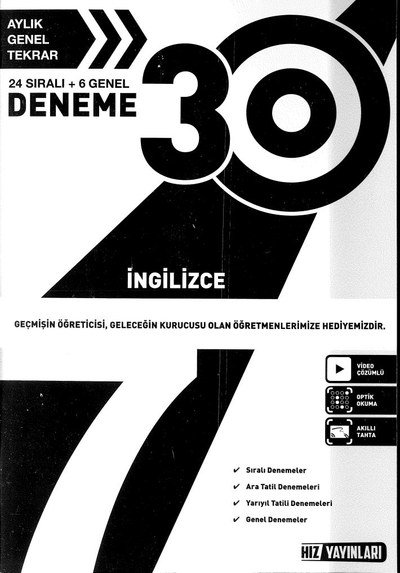 30 DENEME İNGİLİZCE YKS Fotokopi