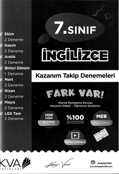 İNGİLİZCE KAZANIM TAKİP DENEMELERİ FARK VAR YKS Fotokopi