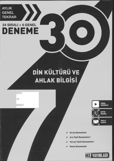 30 DENEME DİN KÜLTÜRÜ VE AHLAK BİLGİSİ YKS Fotokopi