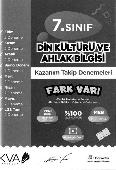 DİN KÜLTÜRÜ VE AHLAK BİLGİSİ KAZANIM TAKİP DENEMELERİ YKS Fotokopi