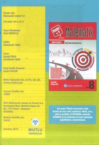 MATEMATİK HEDEF %1 YKS Fotokopi
