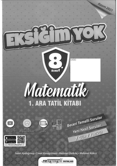 EKSİĞİM YOK MATEMATİK 1. ARA TATİL KİTABI YKS Fotokopi