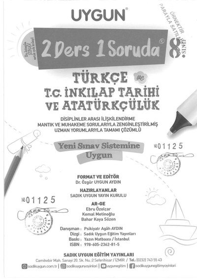 2 DERS 1 SORUDA TÜRKÇE VE T.C. İNKILAP TARİHİ VE ATATÜRKÇÜLÜK YKS Fotokopi