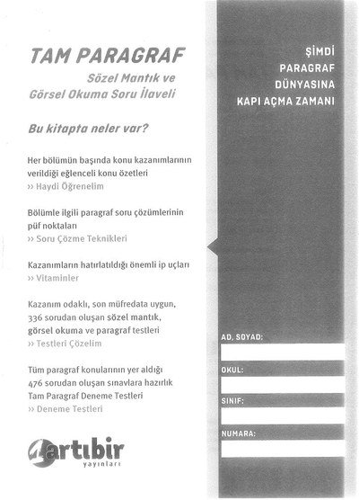 TAM PARAGRAF SÖZEL MANTIK VE GÖRSEL OKUMA SORU İLAVELİ YKS Fotokopi