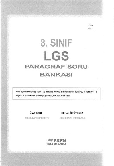 LGS PARAGRAF SORU BANKASI YKS Fotokopi