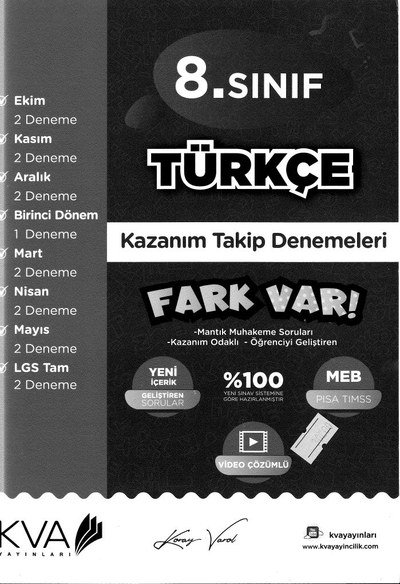 TÜRKÇE KAZANIM TAKİP DENEMELERİ FARK VAR YKS Fotokopi