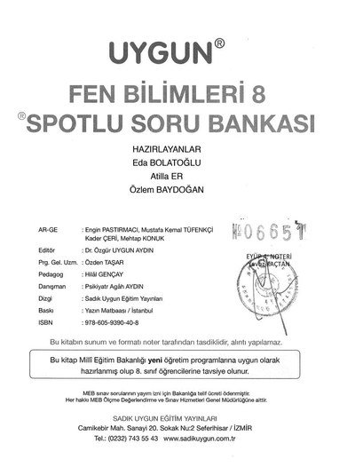 FEN BİLİMLERİ SPOTLU SORU BANKASI YKS Fotokopi