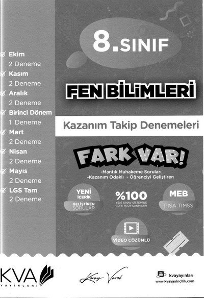 FEN BİLİMLERİ KAZANIM TAKİP DENEMELERİ FARK VAR YKS Fotokopi