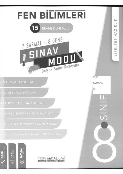 15 BRANŞ DENEMESİ SINAV MODU FEN BİLİMLERİ YKS Fotokopi