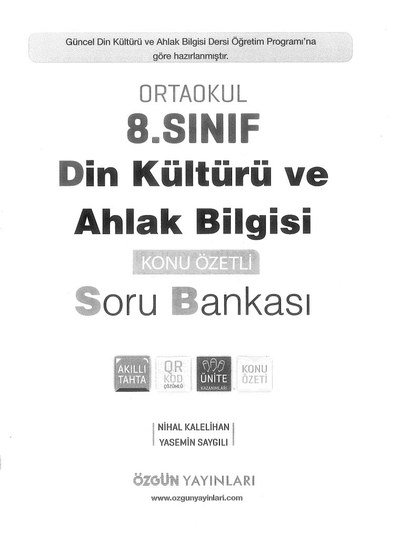 DİN KÜLTÜRÜ VE AHLAK BİLGİSİ KONU ÖZETLİ SORU BANKASI YKS Fotokopi