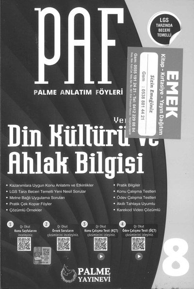 PAF DİN KÜLTÜRÜ VE AHLAK BİLGİSİ YKS Fotokopi