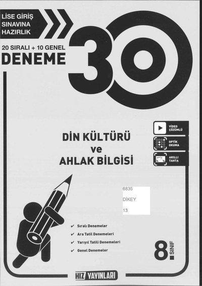 30 DENEME DİN KÜLTÜRÜ VE AHLAK BİLGİSİ YKS Fotokopi