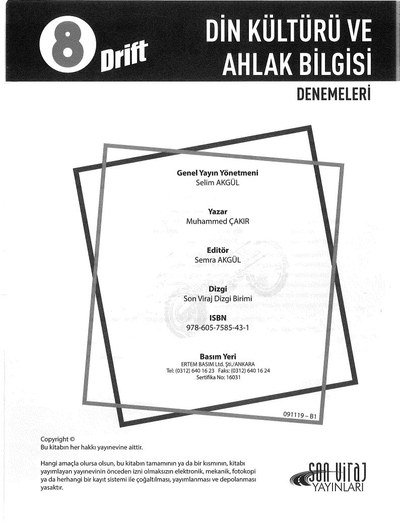 DİN KÜLTÜRÜ VE AHLAK BİLGİSİ DRİFT DENEMELERİ YKS Fotokopi