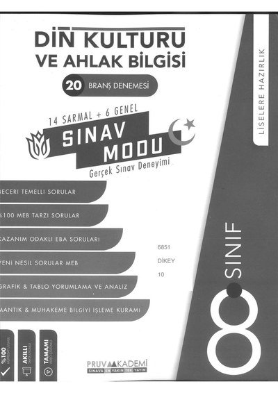 20 BRANŞ DENEMESİ DİN KÜLTÜRÜ VE AHLAK BİLGİSİ YKS Fotokopi