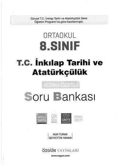 ORTAOKUL T.C. İNKILAP TARİHİ VE ATATÜRKÇÜLÜK SORU BANKASI YKS Fotokopi