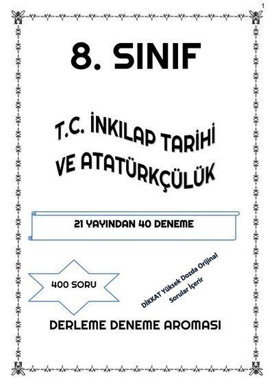 T.C. İNKILAP TARİHİ VE ATATÜRKÇÜLÜK 21 YAYINDAN 40 DENEME YKS Fotokopi