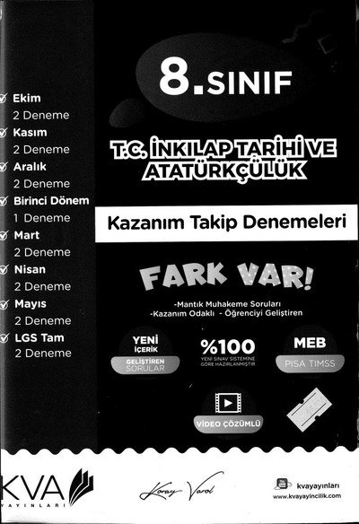 T.C. İNKILAP TARİHİ VE ATATÜRKÇÜLÜK KAZANIM TAKİP DENEMELERİ FARK VAR YKS Fotokopi
