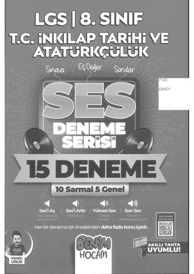 LGS T.C. İNKILAP TARİHİ VE ATATÜRKÇÜLÜK SES DENEME SERİSİ 15 DENEME YKS Fotokopi