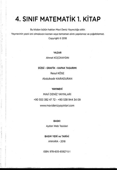 MATEMATİK 1. KİTAP YKS Fotokopi