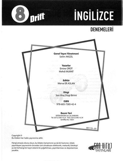 DRİFT İNGİLİZCE DENEMELERİ YKS Fotokopi
