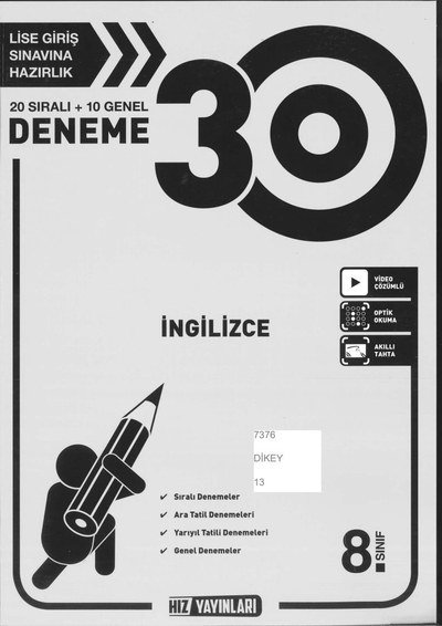 30 DENEME İNGİLİZCE YKS Fotokopi