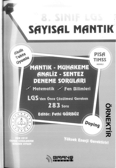 LGS SAYISAL MANTIK MUHAKEME ANALİZ SENTEZ DENEME SORULARI MATEMATİK FEN BİLİMLERİ YKS Fotokopi