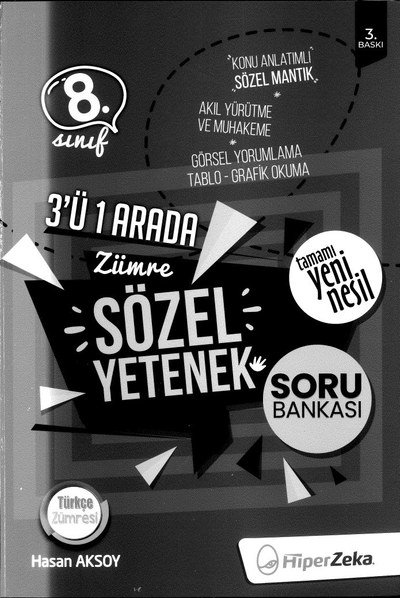 3'Ü 1 ARADA ZÜMRE SÖZEL YETENEK SORU BANKASI YKS Fotokopi