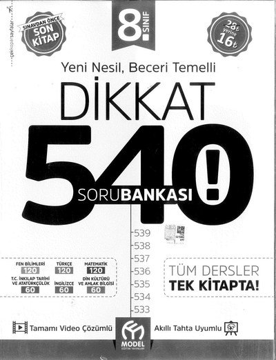 YENİ NESİL BECERİ TEMELLİ DİKKAT 540 SORU BANKASI YKS Fotokopi