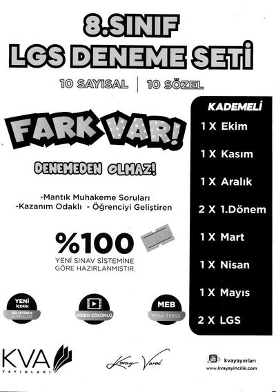 LGS DENEME SETİ 10 SAYISAL 10 SÖZEL FARK VAR MANTIK MUHAKEME YKS Fotokopi