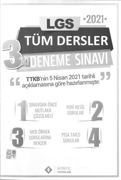 LGS TÜM DERSLER 3'LÜ DENEME SINAVI YKS Fotokopi