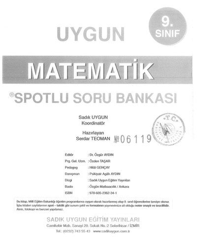 MATEMATİK SPOTLU SORU BANKASI YKS Fotokopi