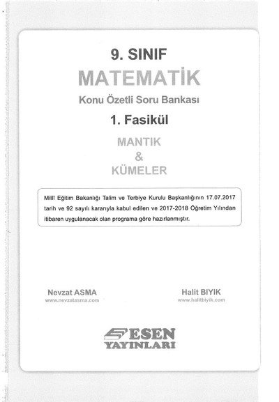 MATEMATİK KONU ÖZETLİ SORU BANKASI 1. FASİKÜL MANTIK & KÜMELER YKS Fotokopi