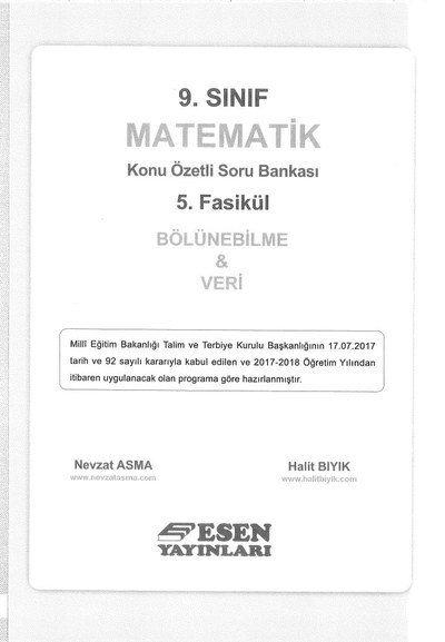 MATEMATİK KONU ÖZETLİ SORU BANKASI 5. FASİKÜL BÖLÜNEBİLME & VERİ YKS Fotokopi