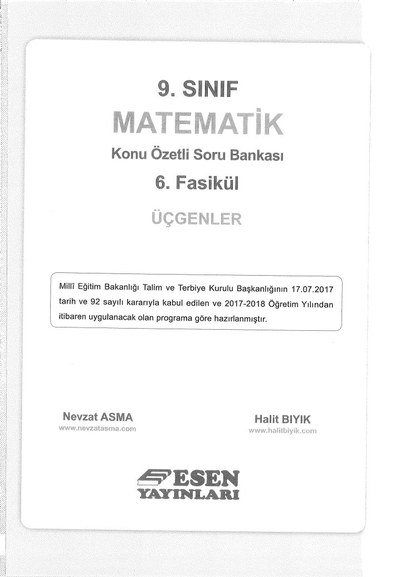 MATEMATİK KONU ÖZETLİ SORU BANKASI 6. FASİKÜL ÜÇGENLER YKS Fotokopi